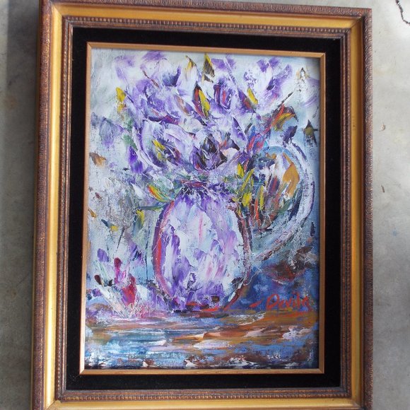 By Texas Artist Davila Other - Original "Purple Passion Floral" impressionistic oil painting by Davila, signed
